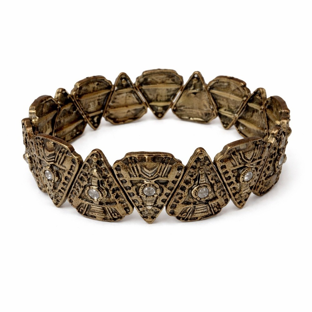 Boho Geometric Statement‎ Cuff Bracelet Antique Brass Rhinestone